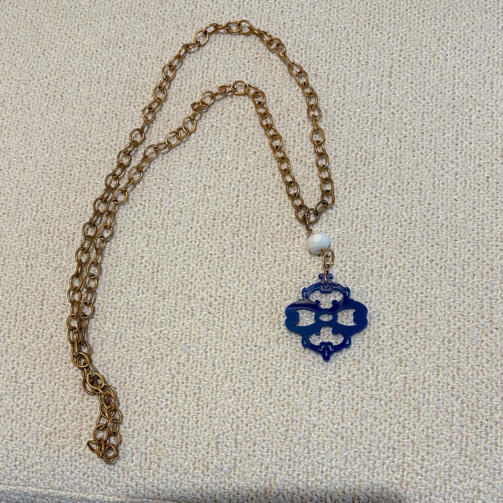 Gold and Blue Pendant Necklace
